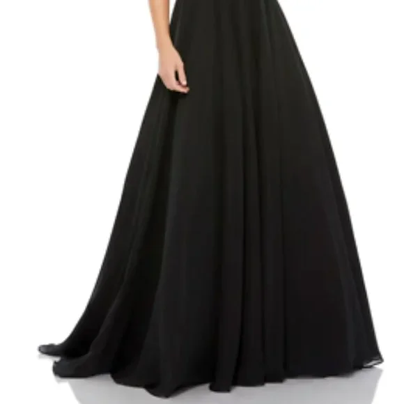 MAC DUGGAL PLUNGE NECK CHIFFON BLACK BALL-GOWN sz 2